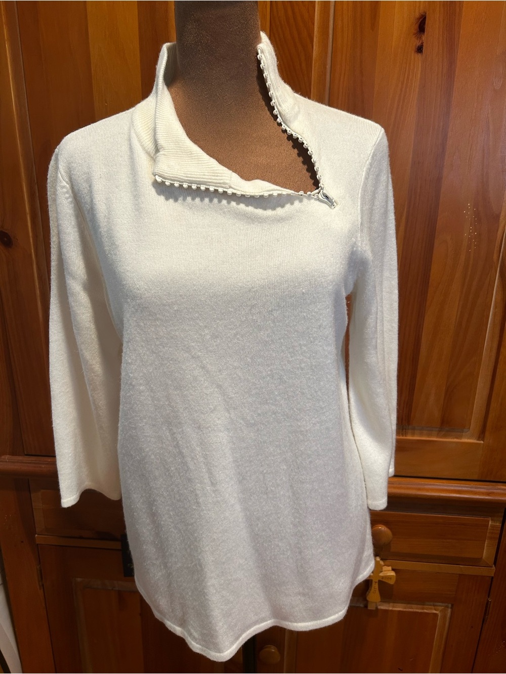 Designers Originals Cream Zip-Trim Cowl Neck Sweater